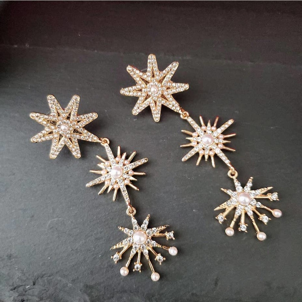 Star Gazer Pearl and Crystal Drop Earrings - Christmas Northstar - Picture 7 of 13